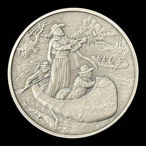 Franklin Mint History of Colonial America Pewter Medal Canoeing Mississippi Rive